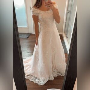 Elegant Lace Blush and White A line Gown